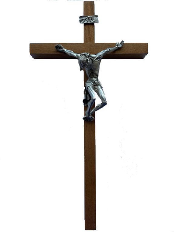 10" Walnut Wall Crucifix with Pewter Corpus