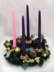 12" Decorated Evergreen Advent Wreath with Gold Accents