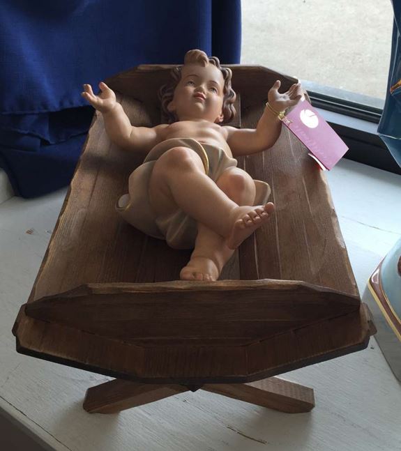 12" Infant Jesus With Crib Color Wood Carved Made In Italy