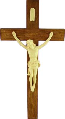 12" Plastic Wood Grain Look Crucifix