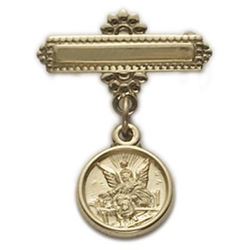 14kt Gold Filled Baby Guardian Angel Medal on Sterling Silver Bar Pin
