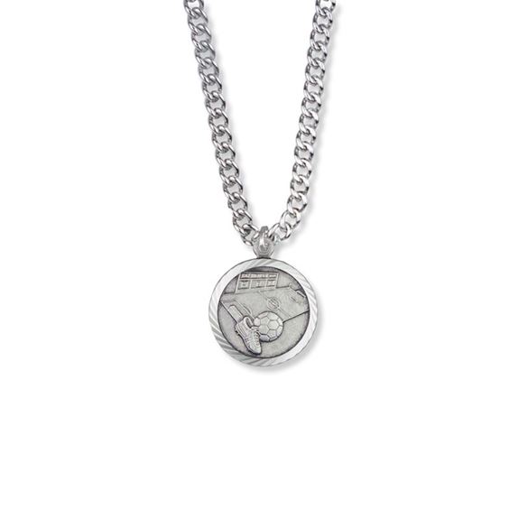 15/16" Round Sterling Silver Soccer Medal with Cross on Back