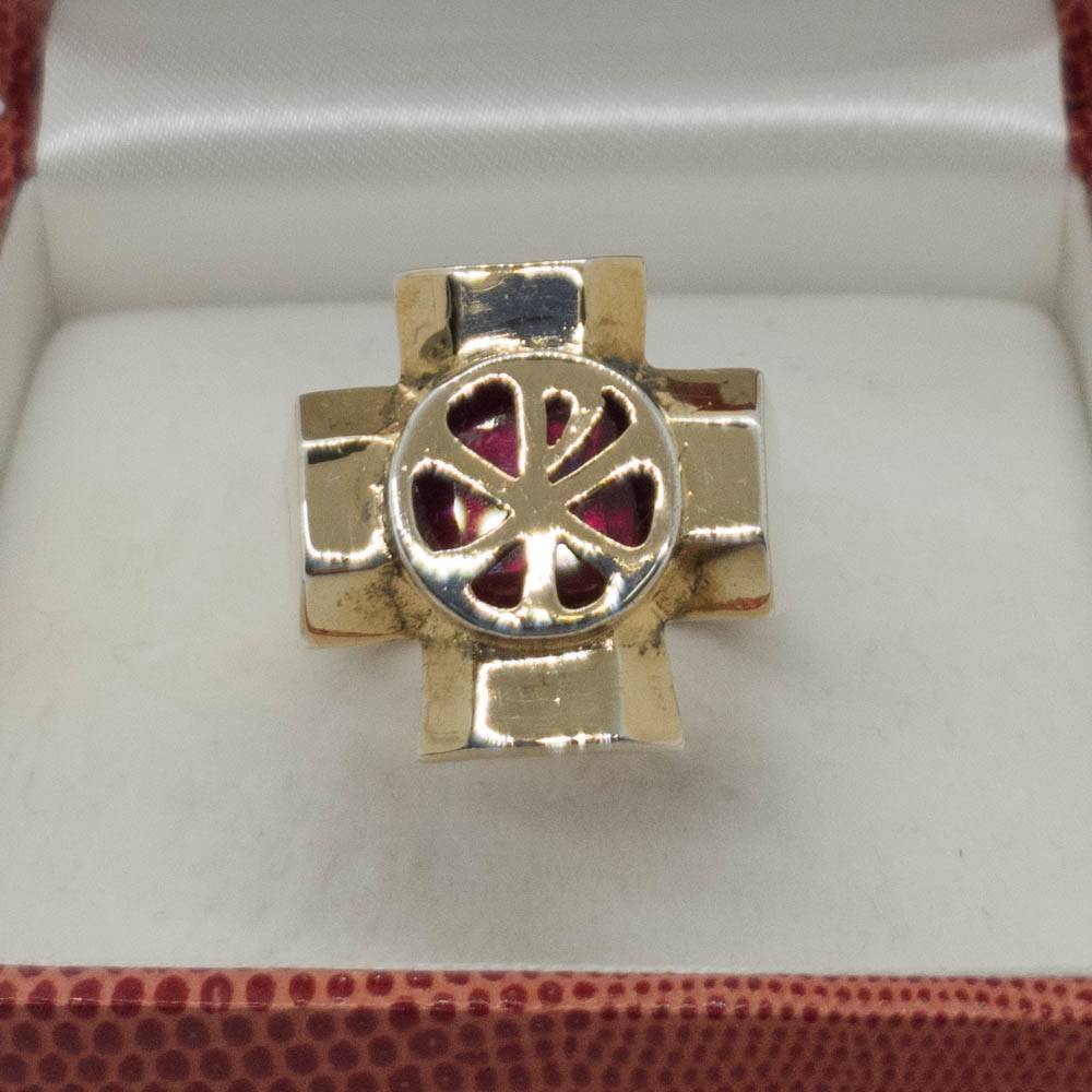 1662 Gold Plated Ring with Synth Red Stones - Sterling Made In Italy