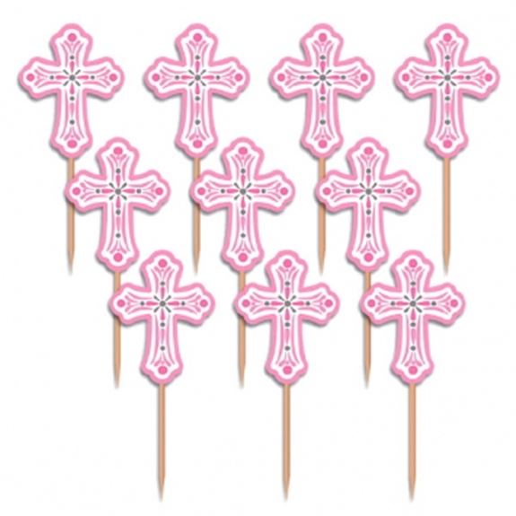 2.5" Pink Cross Cupcake Picks