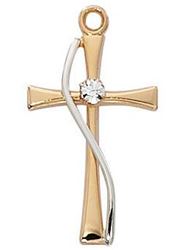 2-Tone Rose Gold Cross with Crystal Stone on 18" Chain