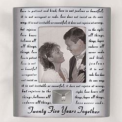 25th Anniversary Frame Love Is Patient/ 7.25"H Holds 3X3.5" Photo/Resin-Stone