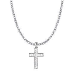 3/4 Inch Sterling Silver Crystal CZ Stones Cross Necklace