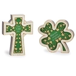 4.25"H Shamrock and Celtic Cross Plaques, Assorted. Sold Each