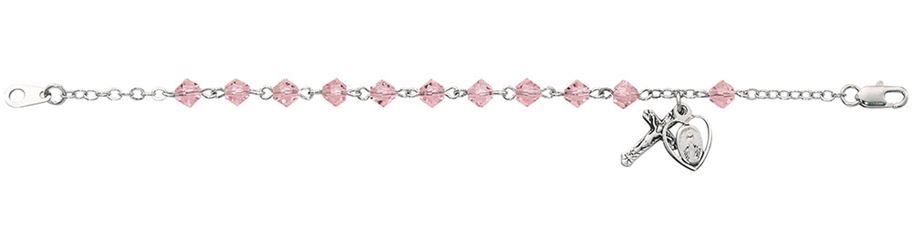 4Mm Pink Bracelet With Cross