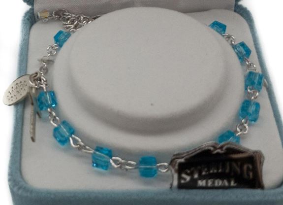 4mm Aqua Cube Bead Rosary Bracelet