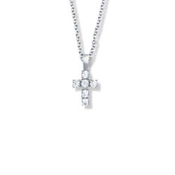 5/8 Inch Sterling Silver Cross Necklace with Crystal Cubic Zirconia Stones