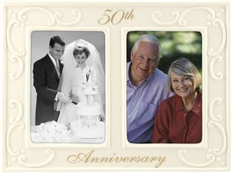 50th Anniversary Ceramic Milestones Picture Frame with Two Openings, 3-1/2-Inch by 5-Inch