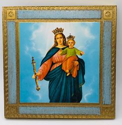 5.5" Maria Ausiliatrice Our Lady Help of Christians Wood Plaque from Italy