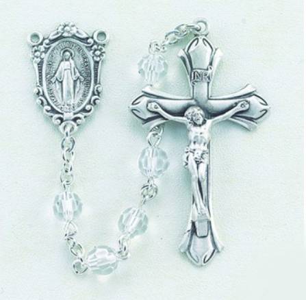 5mm Round Aurora Borealis Swarovski Crystal Sterling Silver Rosary