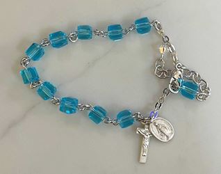 6mm Aqua Cube Bead Rosary Bracelet