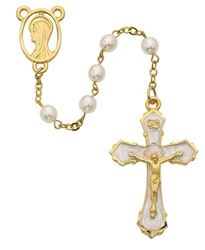 6mm Pearl & Gold Rosary