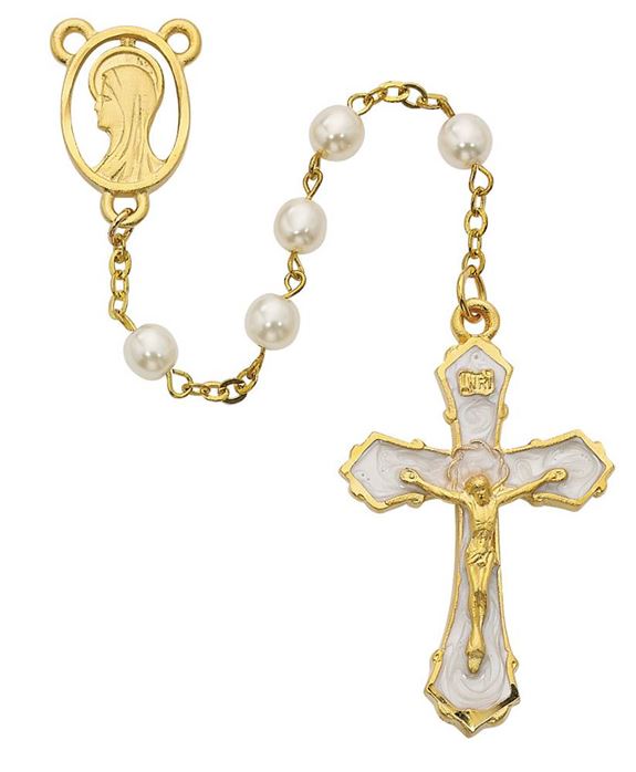 6mm Pearl & Gold Rosary