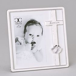 7.25" Baptism Frame with Shell, holds 4x6 photo