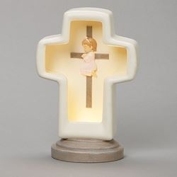7.75" Cross Nightlight with Praying Girl