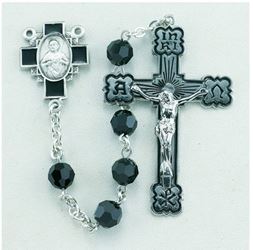 7mm Jet Black Swarovski Crystal Sterling Silver Rosary