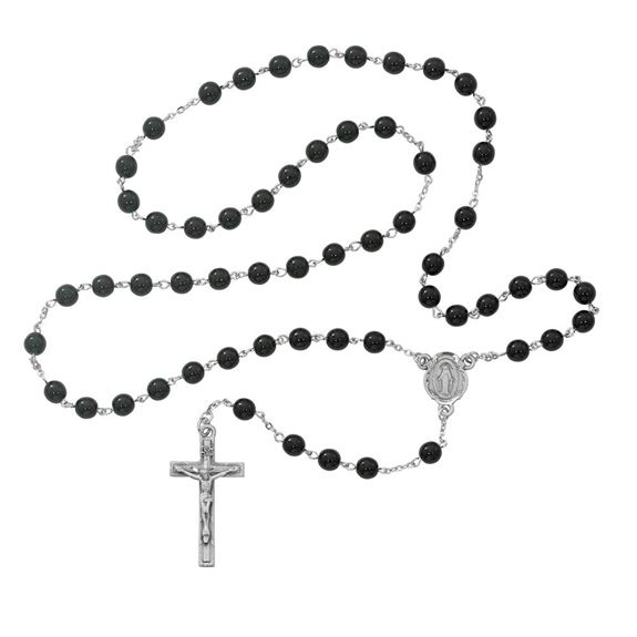 7mm Black Glass Rosary