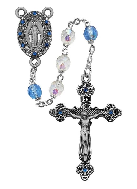 7mm Crystal Rosary with Blue Our Father Beads