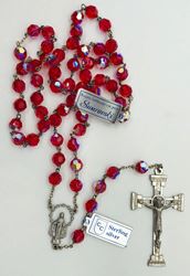 7mm Swarovski Ruby Rosary with Sterling Silver Center and Crucifix from Italy