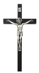 8" Black Crucifix W/ Silver Corpus
