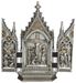 Calvary triptych in a pewter style finish with gold highlights, 7.25x8".
