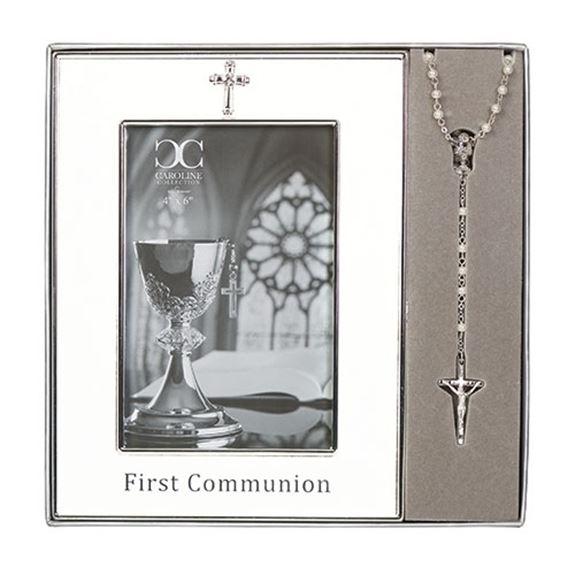 8" First Communion Frame (holds 4x6 photo) and Rosary Gift Set