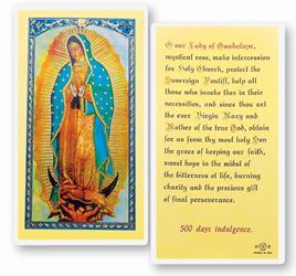 Our Lady of Guadalupe  Clear, laminated Italian holy cards with gold accents. Features World Famous Fratelli-Bonella Artwork. 2.5 X 4.5