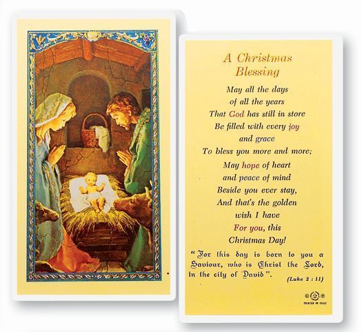 A Christmas Blessing  Clear, laminated Italian holy cards. Features World Famous Fratelli-Bonella Artwork. 2.5'' x 4.5''
