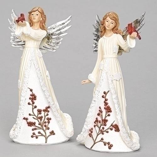 9.5" WINTER ANGEL WITH CARDINALS, TWO ASSORTED STYLES AVAILABLE, SOLD EACH
