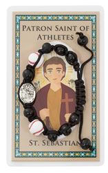 Baseball Adjustable Corded Wood Bracelet with St. Sebastian Medal and Prayer Card