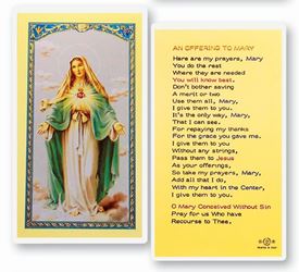 An Offering To Mary Laminated Prayer Card