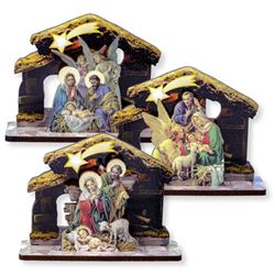 Assorted 2.5" x 3.5" Wooden Mini Gold Stamped Nativity Scenes, SOLD EACH