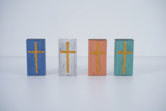 Assorted 2"x4" Wood Block with Handpainted Cross, SOLD EACH