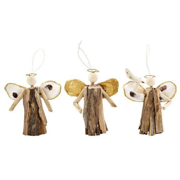 Assorted Oyster Shell Driftwood Angel Ornaments, Sold Each