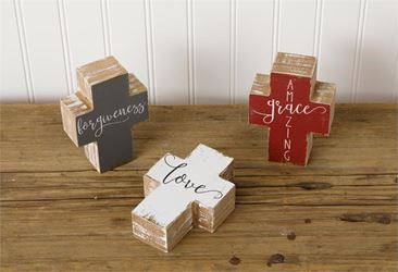 Asst Wooden Tabletop Crosses with Words