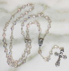 Aurora Borealis Crystal Rosary with Real Lourdes Water Centerpiece