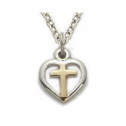 Baby 2-Tone Sterling Silver Heart with Cross Necklace