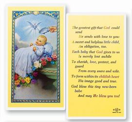 Babys Baptismal Laminated Holy Card