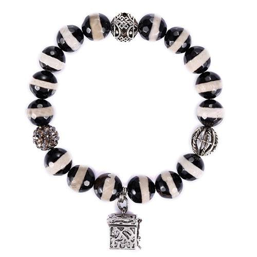 Black/White Stripe Agate & Quartz Prayer Box Bracelet