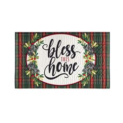 Bless This Home Plaid Embossed Door Mat