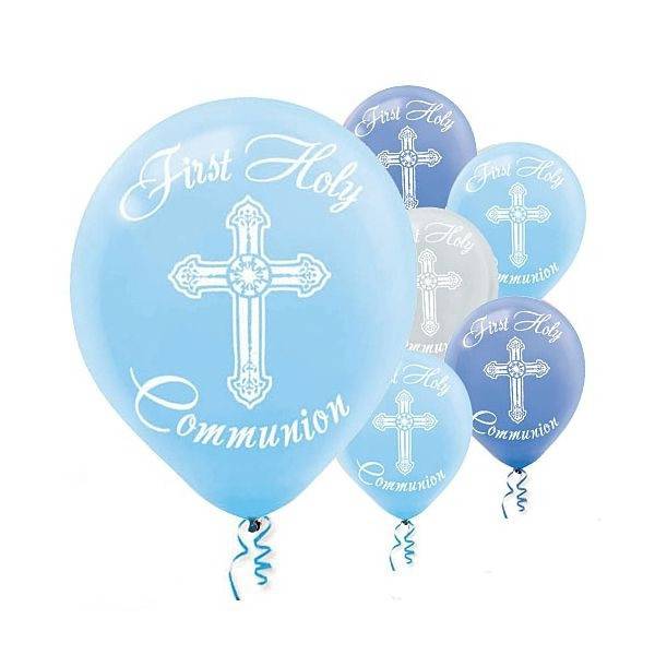 Blue First Communion Latex Balloons