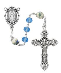 Blue Crystal/Ceramic 8mm Rosary with Miraculous Center