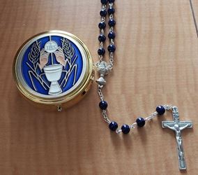 Blue Enamel First Communion Keepsake Box with Blue Rosary