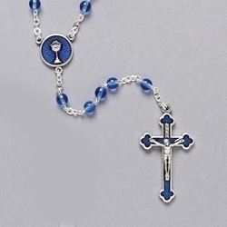 Blue First Communion Rosary with Round Glass Beads