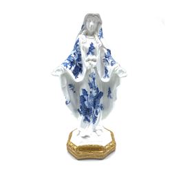 Statue of Our Lady of Grace made of resin and hand-painted.  Hand decorated with flowers (decoupage technique).  High 5.9 inches.  Made in Colombia.