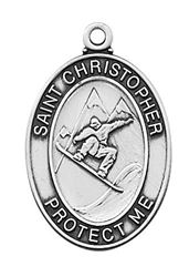 Boys Pewter Snowboarding Medal On A 24" Stainless Chain